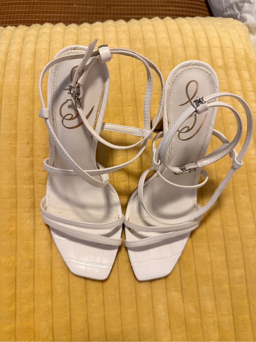 Sam Edelman White Strappy Square-Toe Heeled Sandals